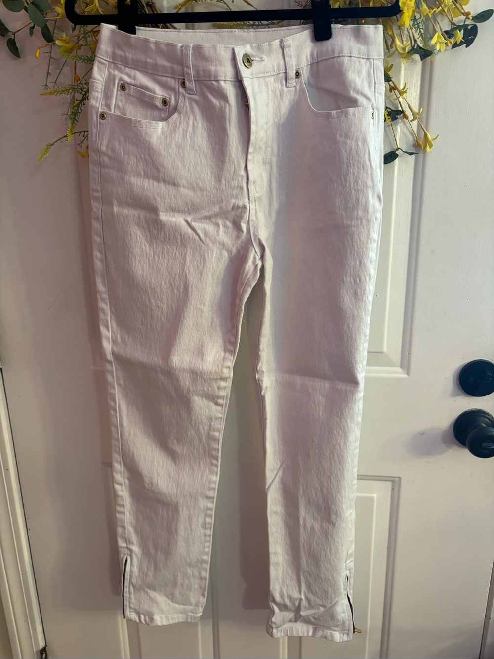 Diane Gilman White Skinny Jeans with Ankle Zips